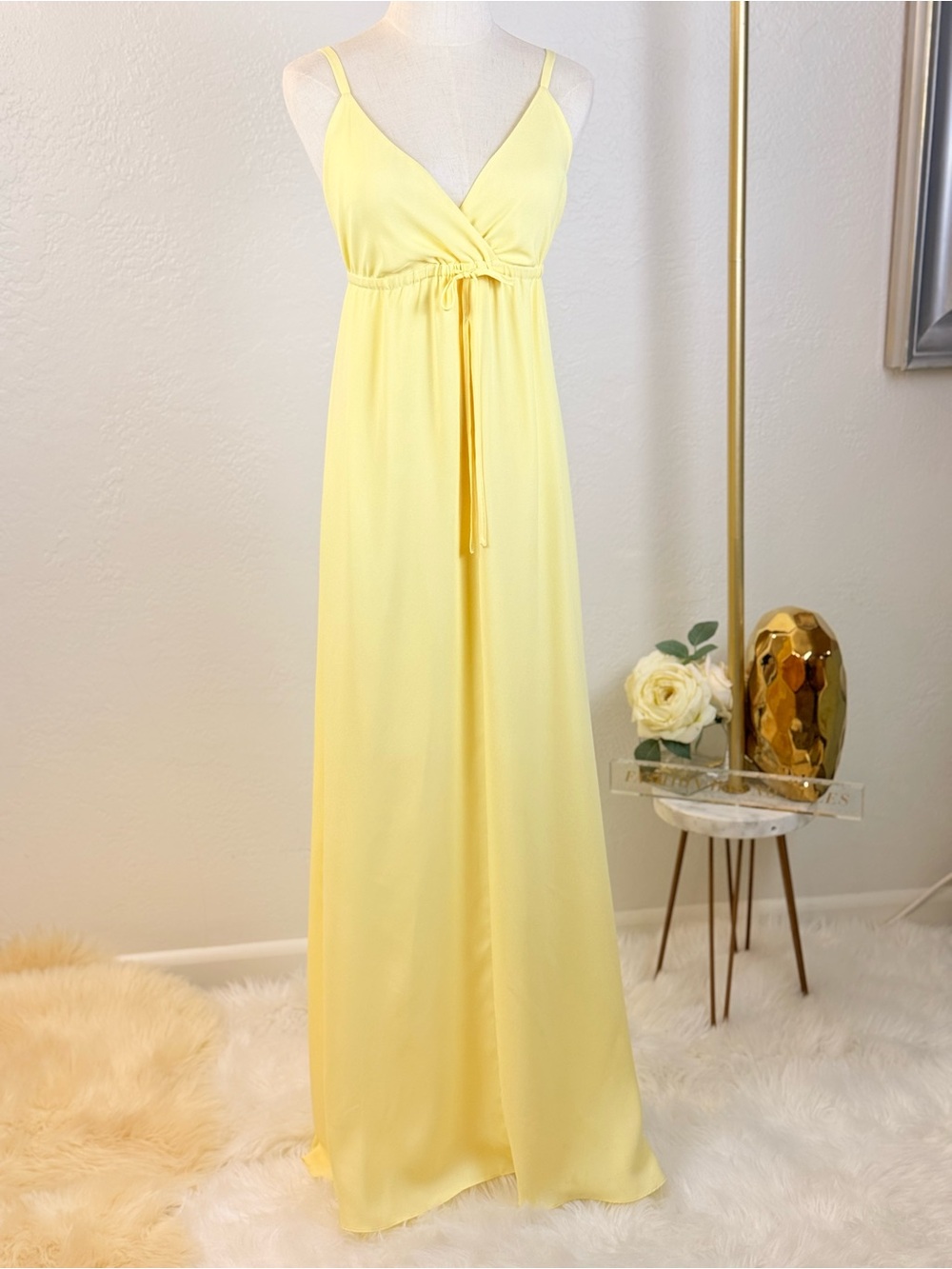 NWT/L'AGENCE Butter Yellow Empire Waist Maxi Dress Pastel/Quiet Luxury/Coastal L
